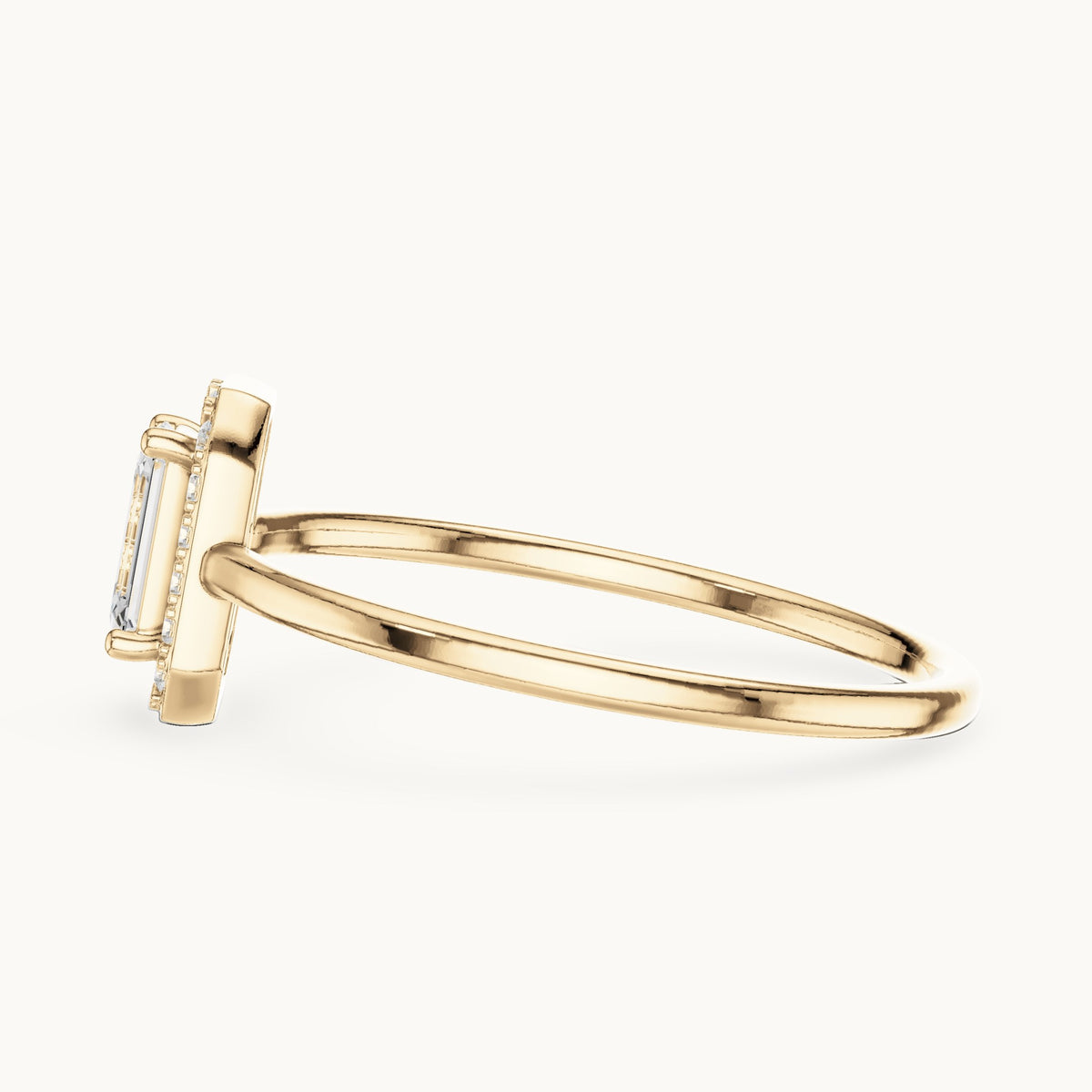 Emerald-cut lab-grown diamond petite halo engagement ring in yellow gold, 0.34 CT TW, view 3
