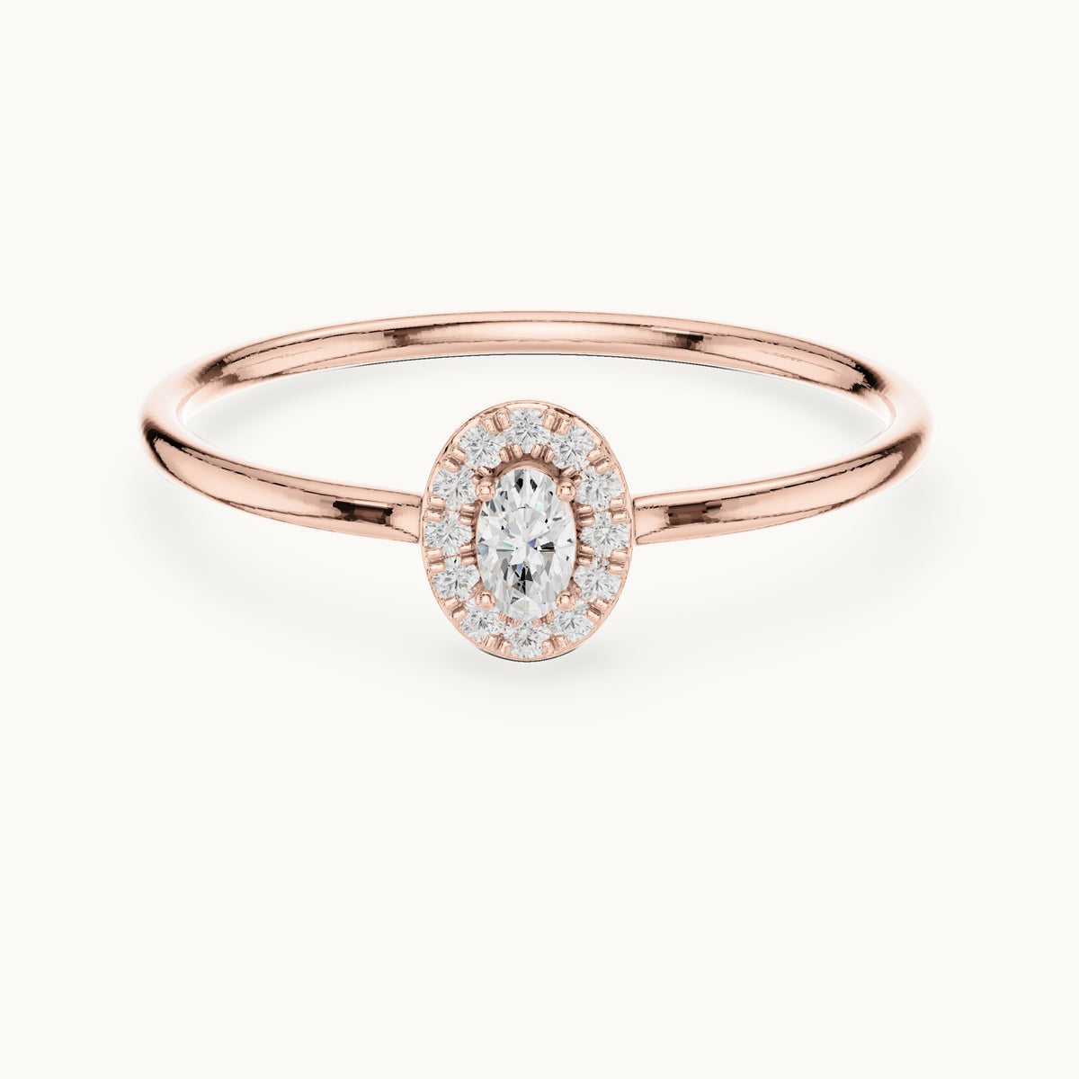 Oval lab-grown diamond dainty halo ring in rose gold, 0.11 CT TW, view 4