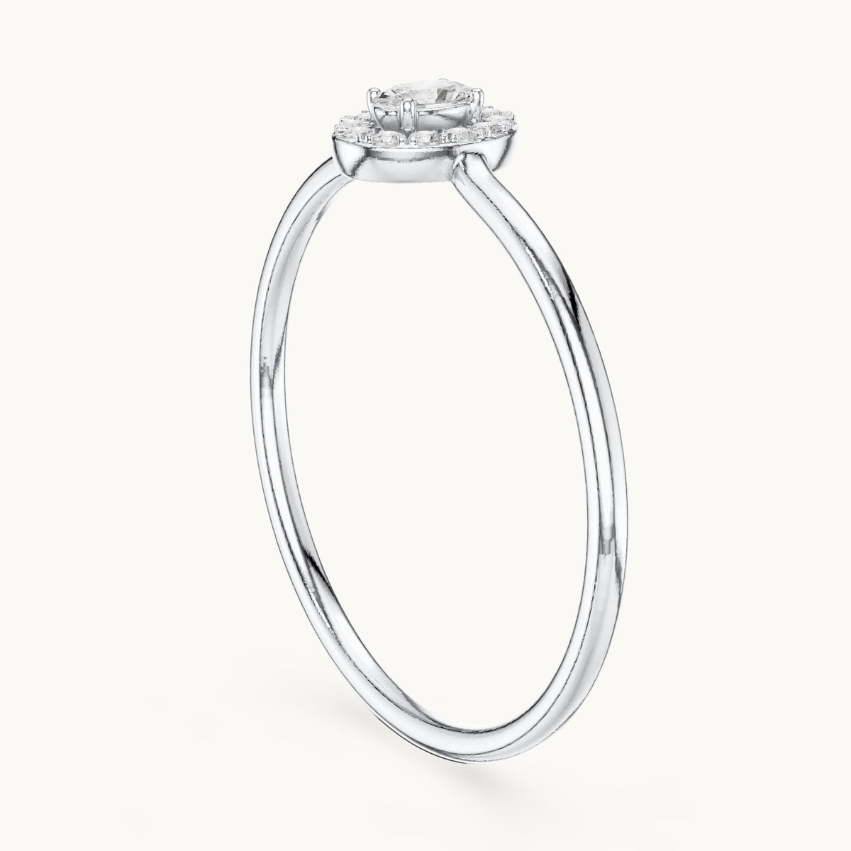 Oval lab-grown diamond dainty halo ring in white gold, 0.11 CT TW, view 1