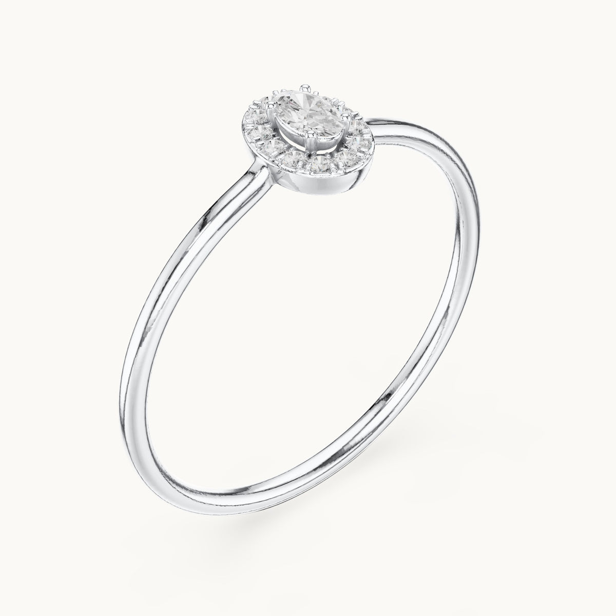 Oval lab-grown diamond dainty halo ring in white gold, 0.11 CT TW, view 2