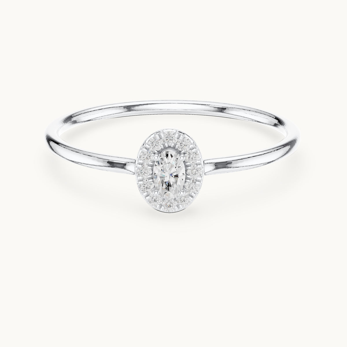 Oval lab-grown diamond dainty halo ring in white gold, 0.11 CT TW, view 4