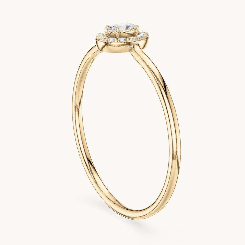Oval lab-grown diamond dainty halo ring in yellow gold, 0.11 CT TW, view 1