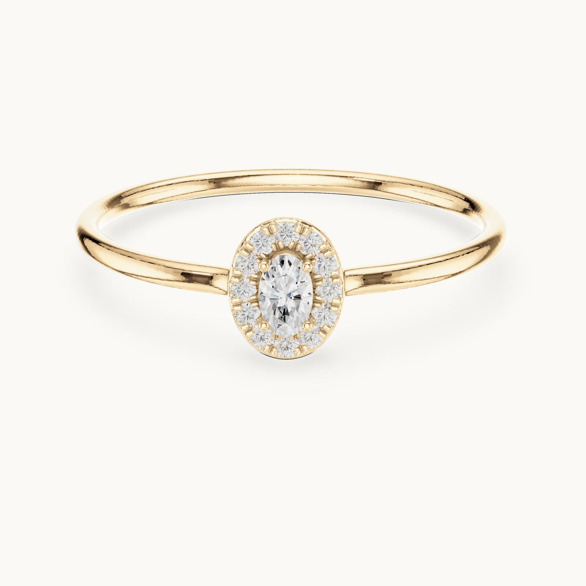 Oval lab-grown diamond dainty halo ring in yellow gold, 0.11 CT TW, view 4