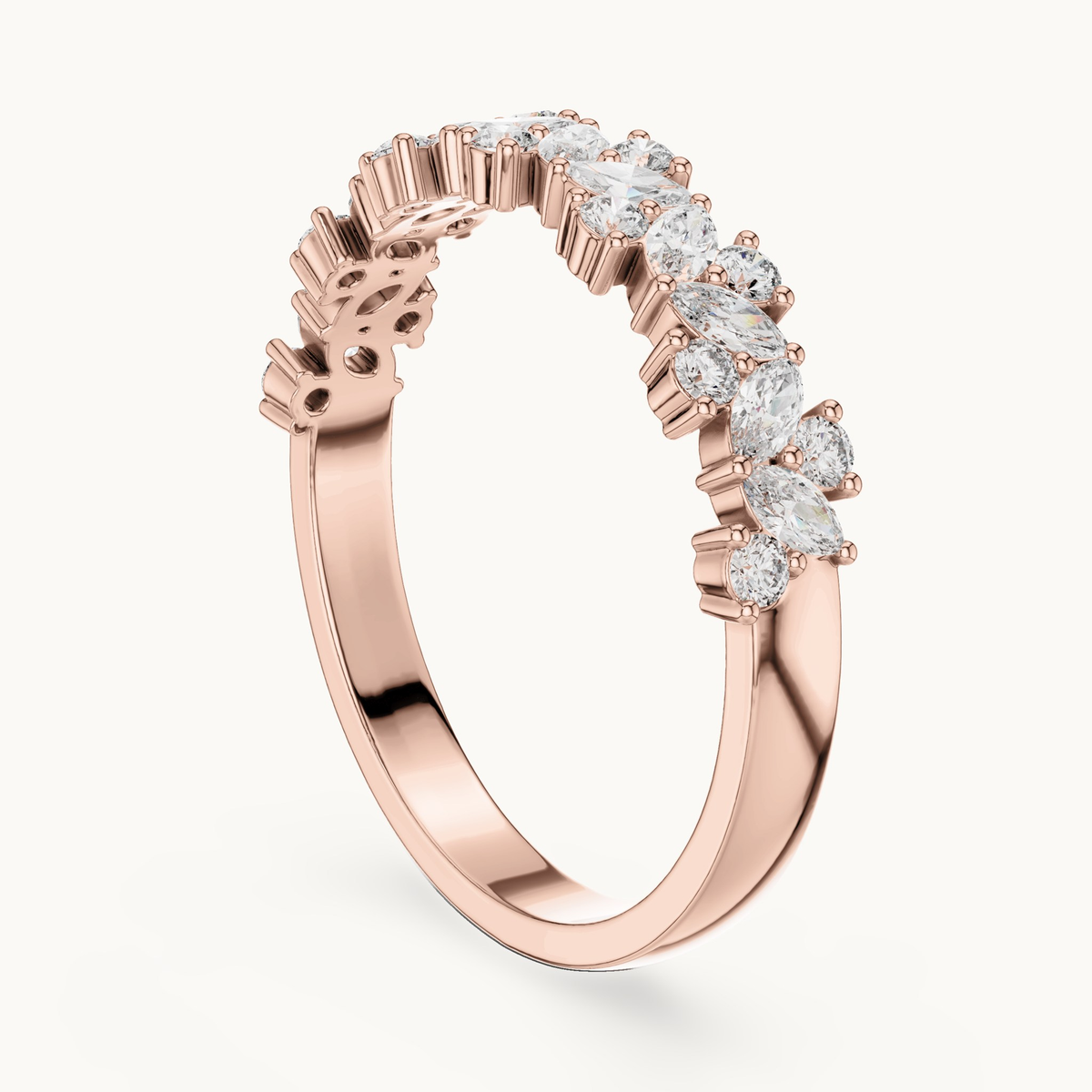 Round lab-grown diamond cluster band in 14K rose gold, 0.19 CT TW, view 1