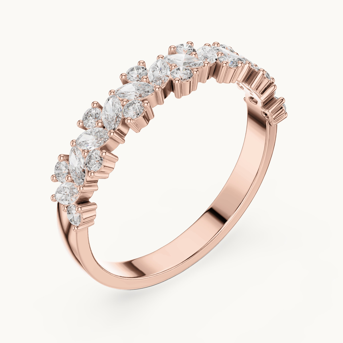Round lab-grown diamond cluster band in 14K rose gold, 0.19 CT TW, view 2