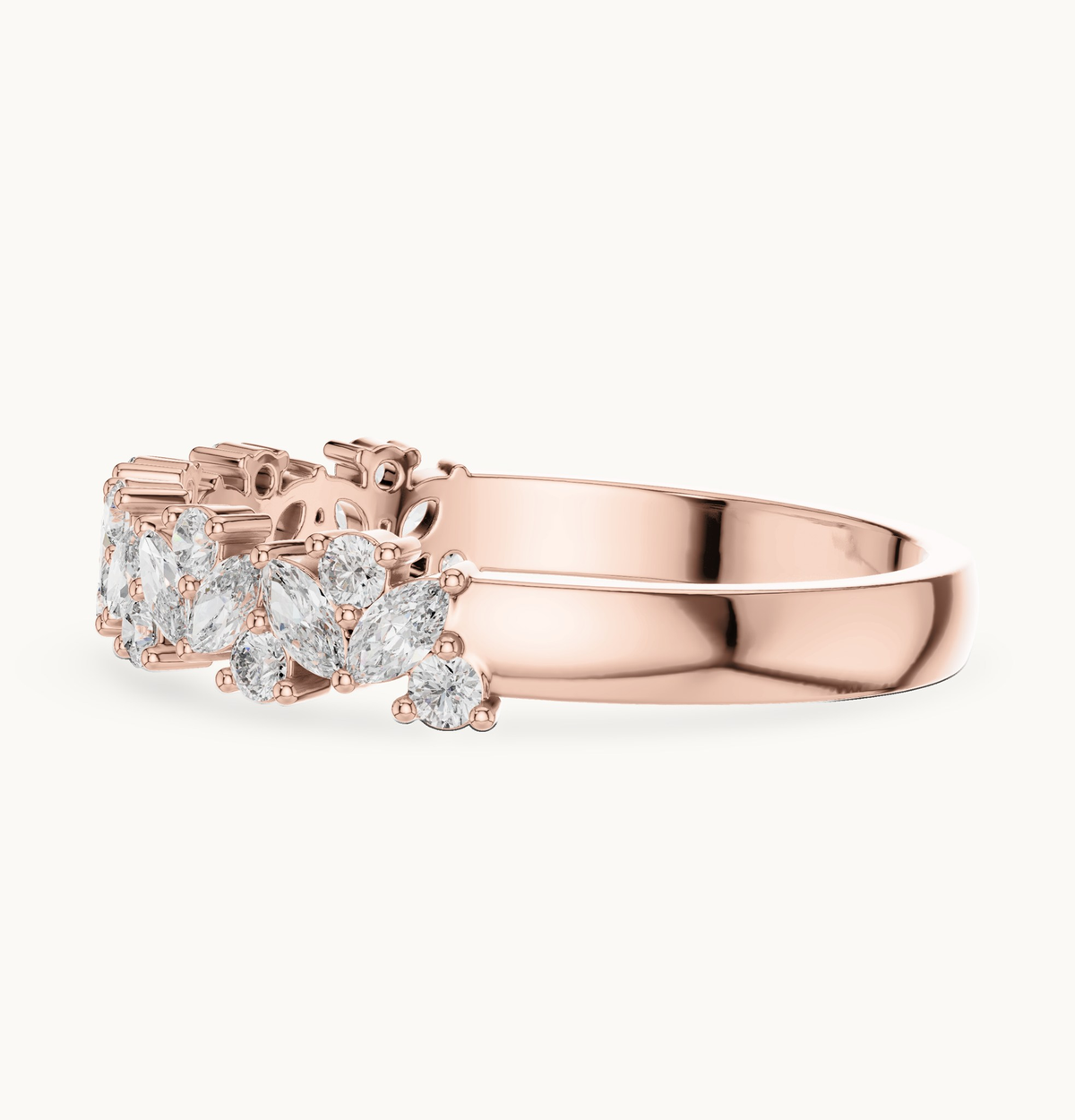 Round lab-grown diamond cluster band in 14K rose gold, 0.19 CT TW, view 3