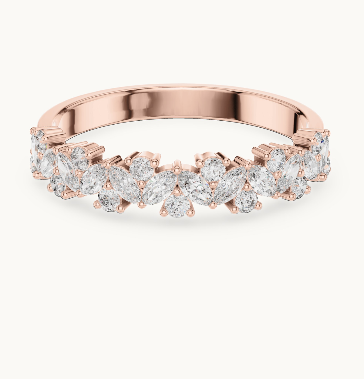 Round lab-grown diamond cluster band in 14K rose gold, 0.19 CT TW, view 4