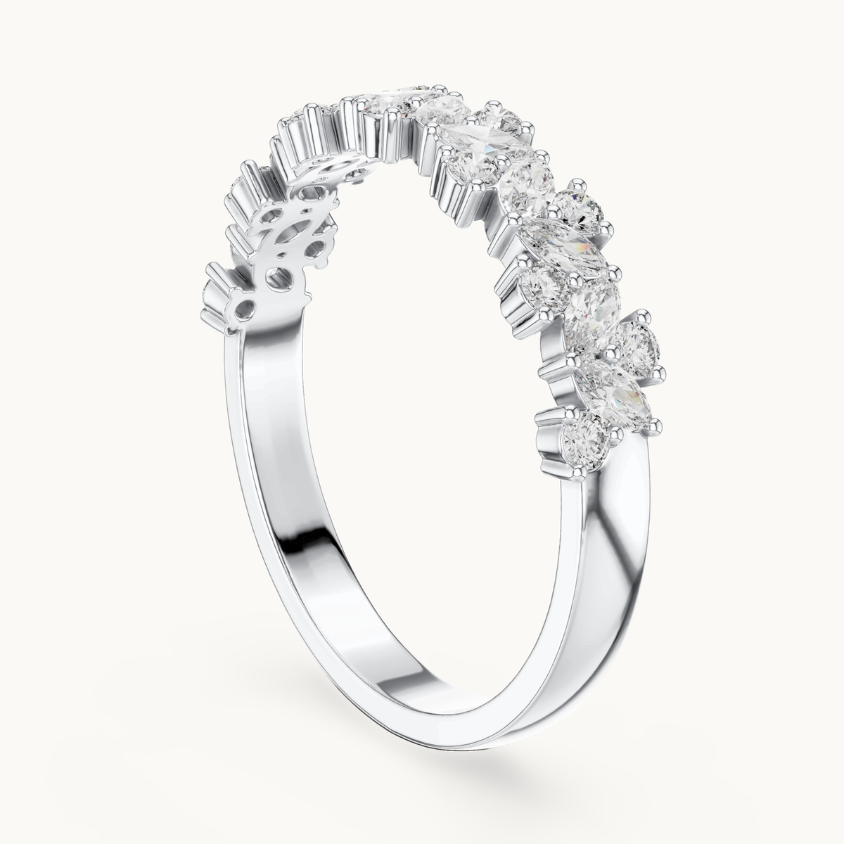 Round lab-grown diamond cluster band in 14K white gold, 0.19 CT TW, view 1