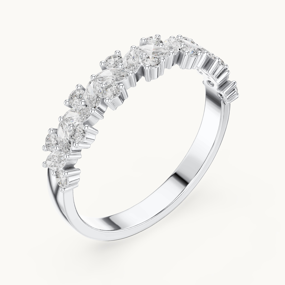 Round lab-grown diamond cluster band in 14K white gold, 0.19 CT TW, view 2