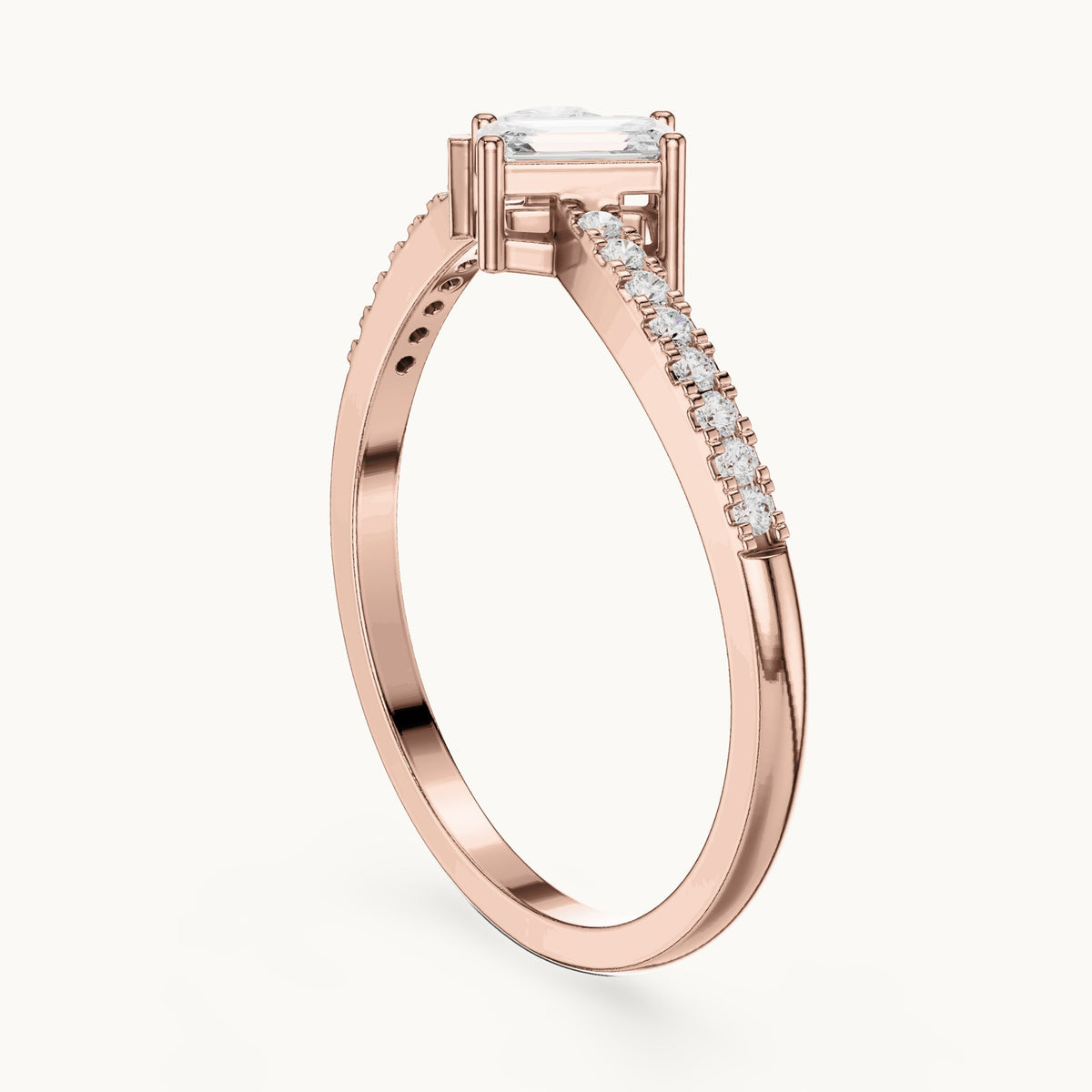 Emerald-cut and pear lab-grown diamond toi et moi bypass ring in rose gold, 0.34 CT TW, view 1