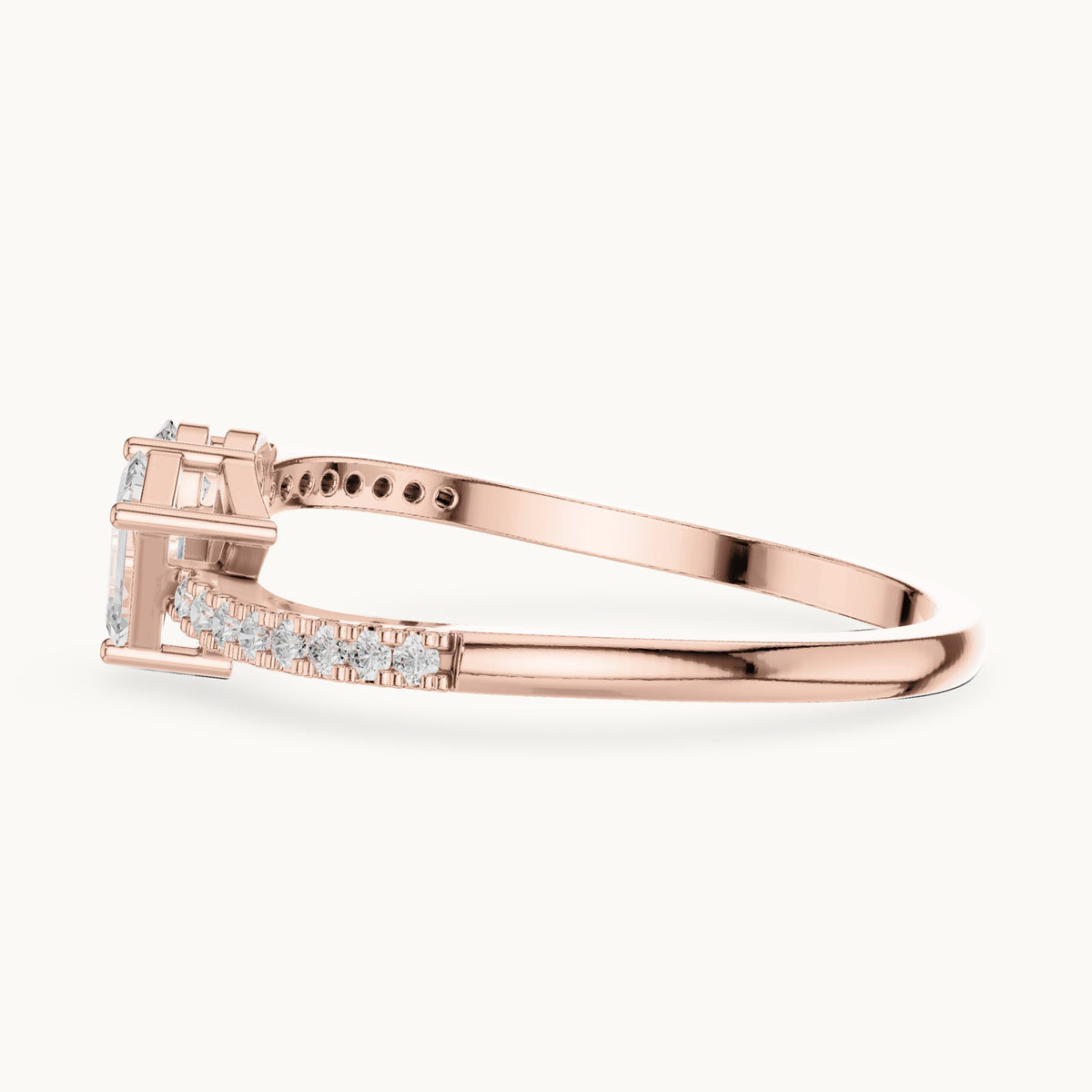 Emerald-cut and pear lab-grown diamond toi et moi bypass ring in rose gold, 0.34 CT TW, view 3