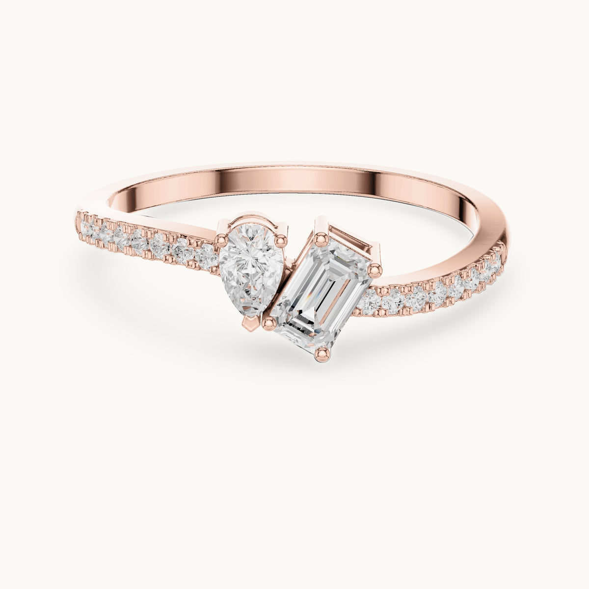 Emerald-cut and pear lab-grown diamond toi et moi bypass ring in rose gold, 0.34 CT TW, view 4