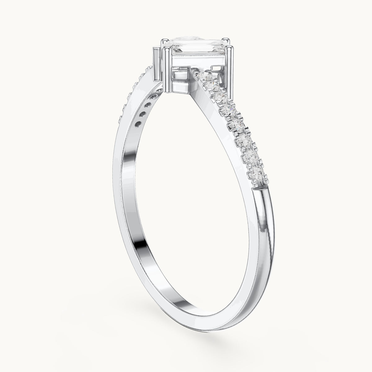 Emerald-cut and pear lab-grown diamond toi et moi bypass ring in white gold, 0.34 CT TW, view 1