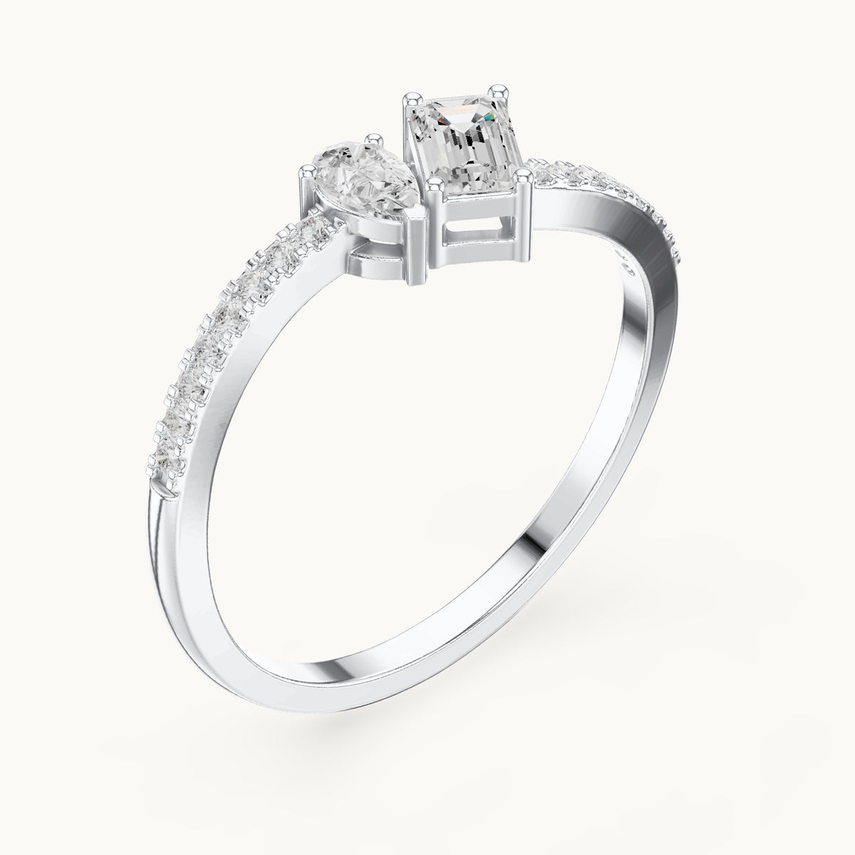 Emerald-cut and pear lab-grown diamond toi et moi bypass ring in white gold, 0.34 CT TW, view 2