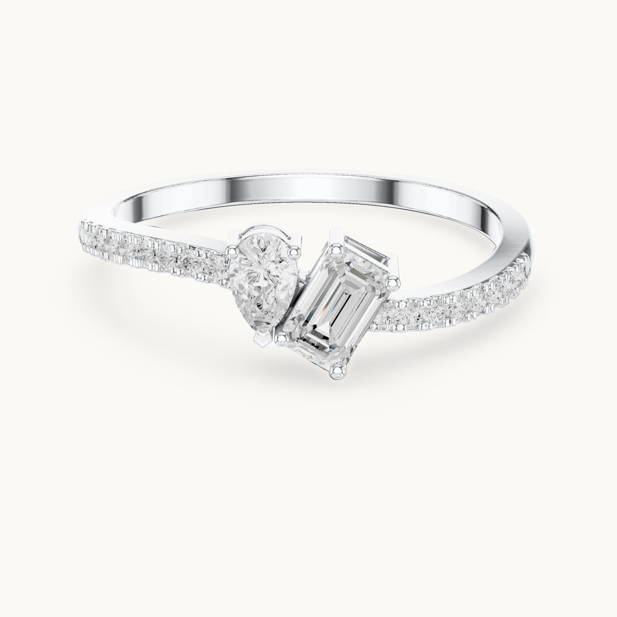 Emerald-cut and pear lab-grown diamond toi et moi bypass ring in white gold, 0.34 CT TW, view 4