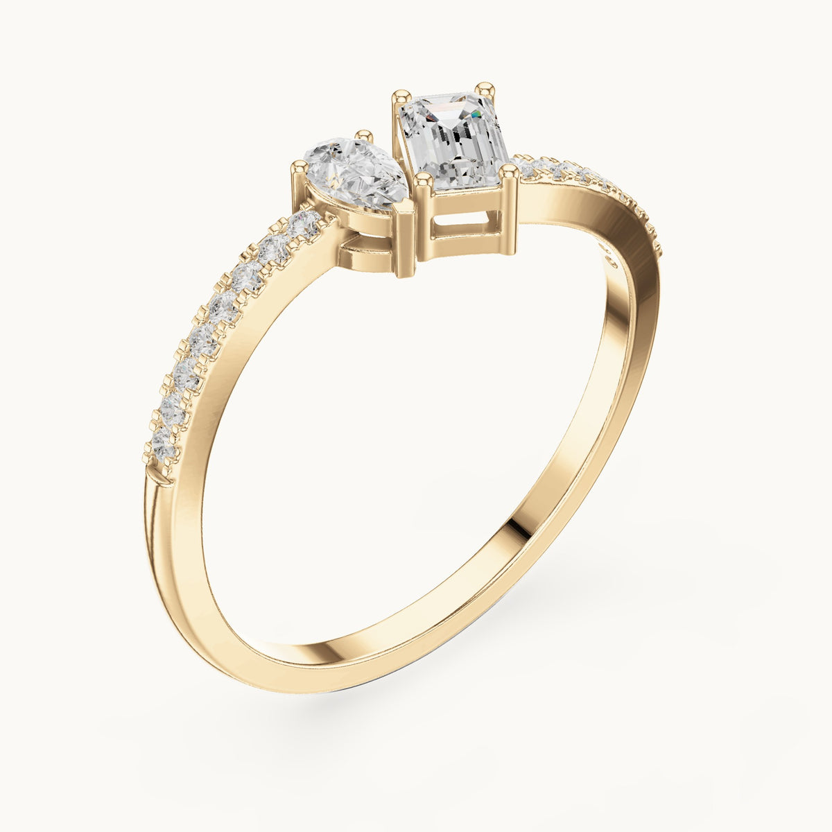 Emerald-cut and pear lab-grown diamond toi et moi bypass ring in yellow gold, 0.34 CT TW, view 2