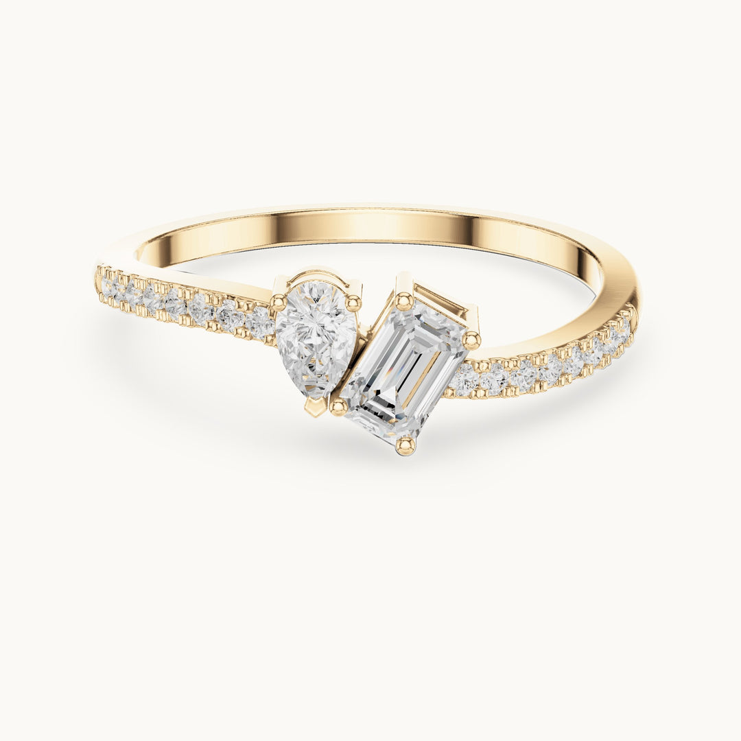 Emerald-cut and pear lab-grown diamond toi et moi bypass ring in yellow gold, 0.34 CT TW, view 4