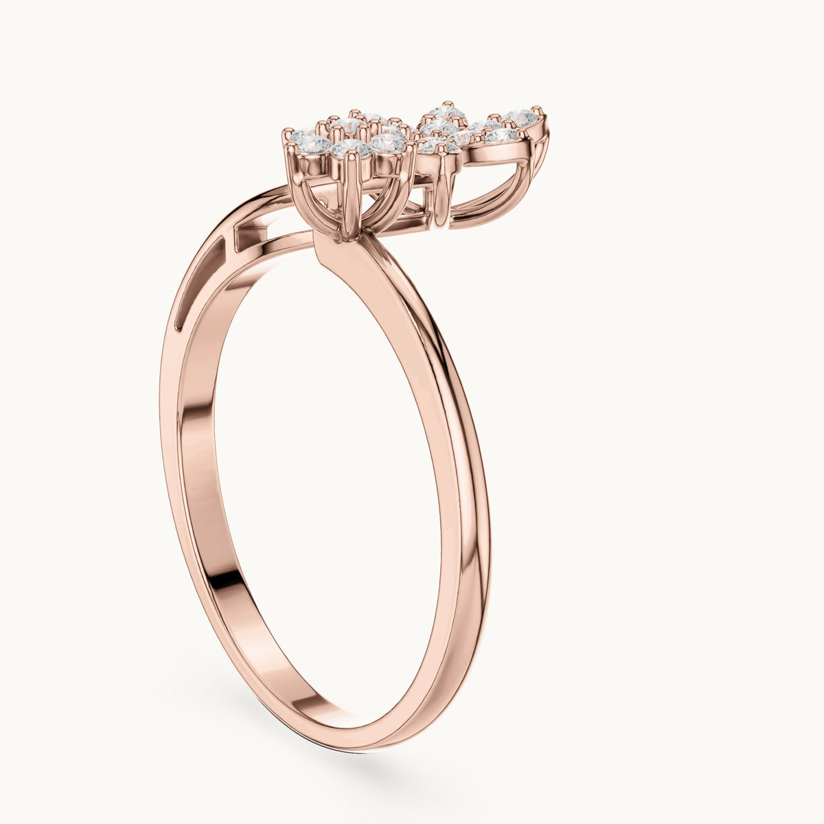 Round lab-grown diamond open double flower cluster ring in rose gold, 0.20 CT TW, view 1