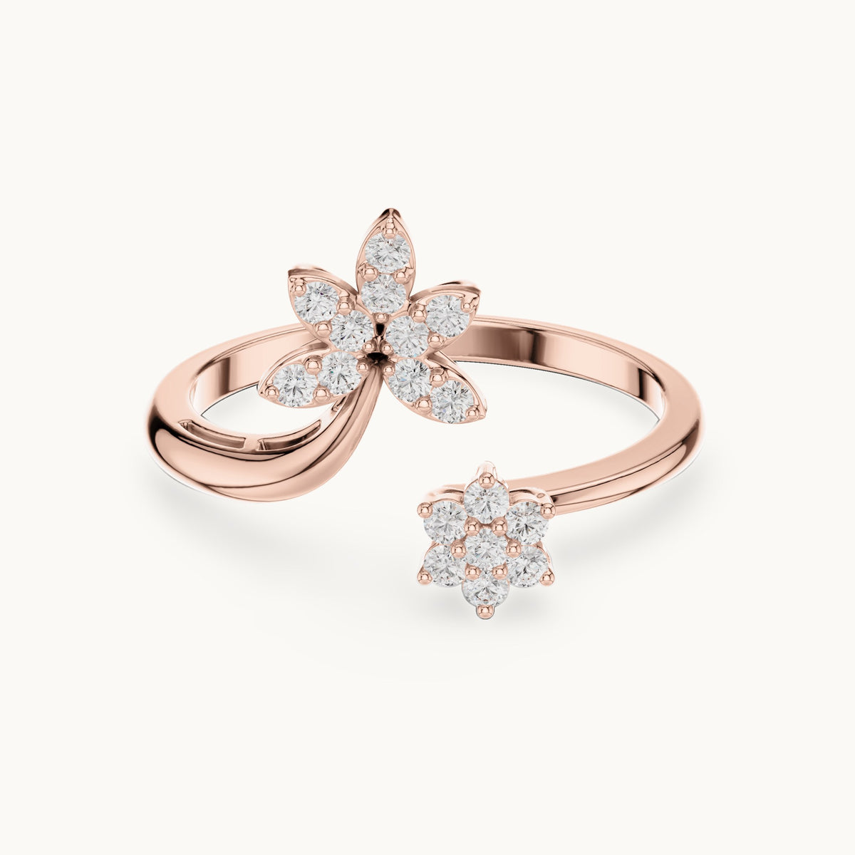 Round lab-grown diamond open double flower cluster ring in rose gold, 0.20 CT TW, view 4