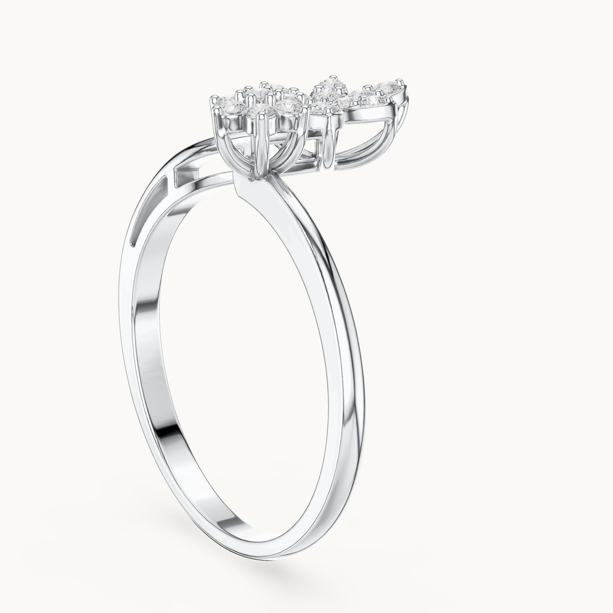 Round lab-grown diamond open double flower cluster ring in white gold, 0.20 CT TW, view 1