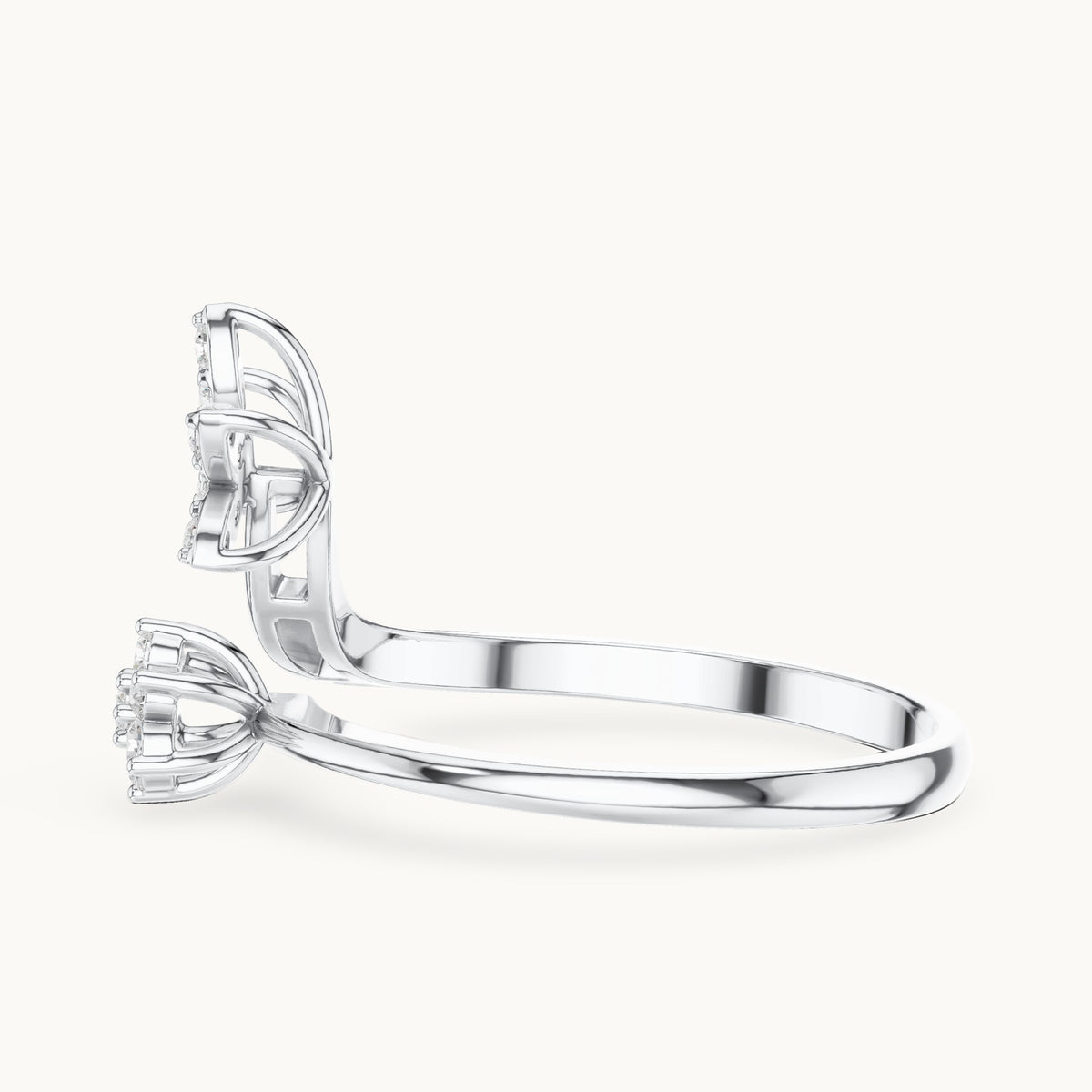 Round lab-grown diamond open double flower cluster ring in white gold, 0.20 CT TW, view 3