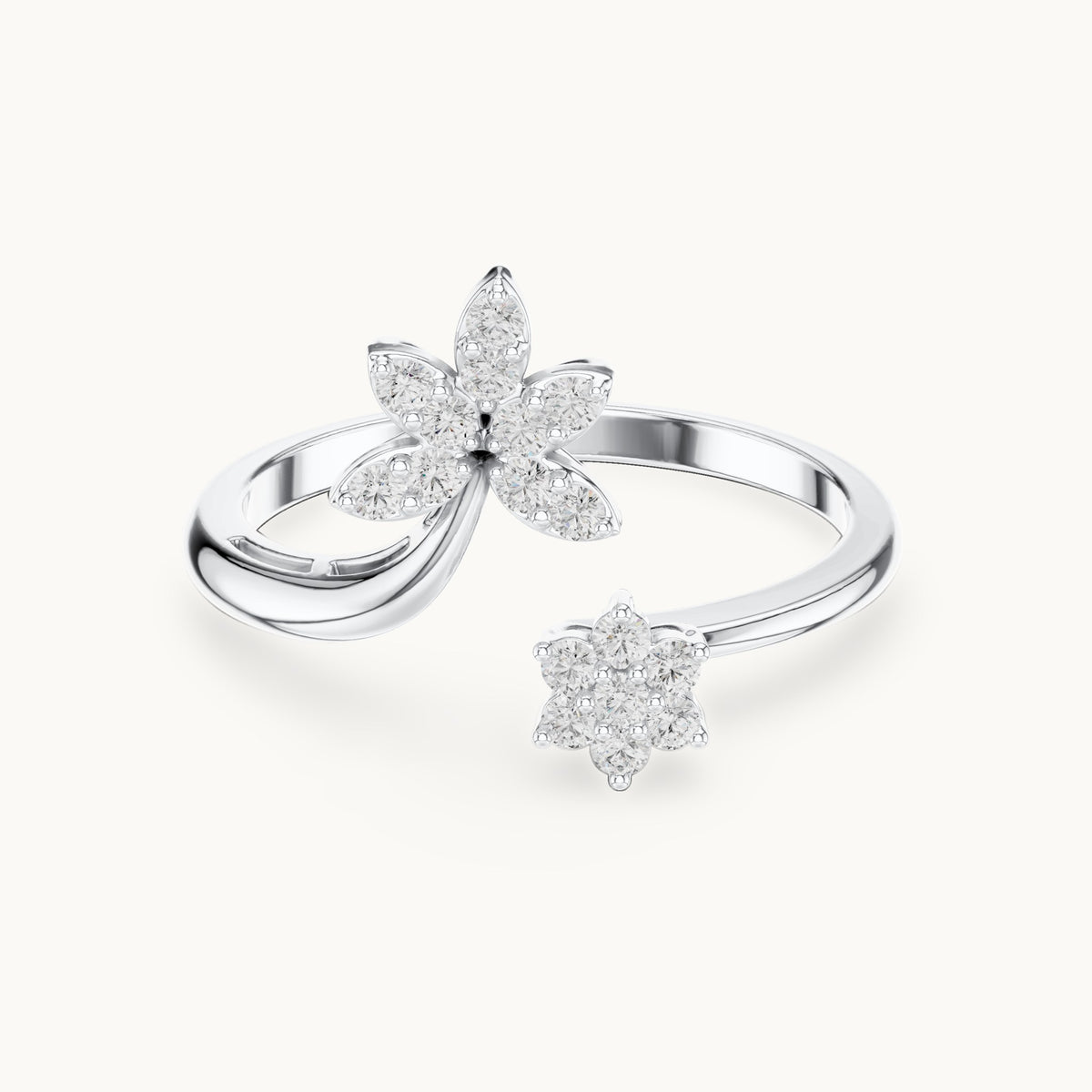 Round lab-grown diamond open double flower cluster ring in white gold, 0.20 CT TW, view 4