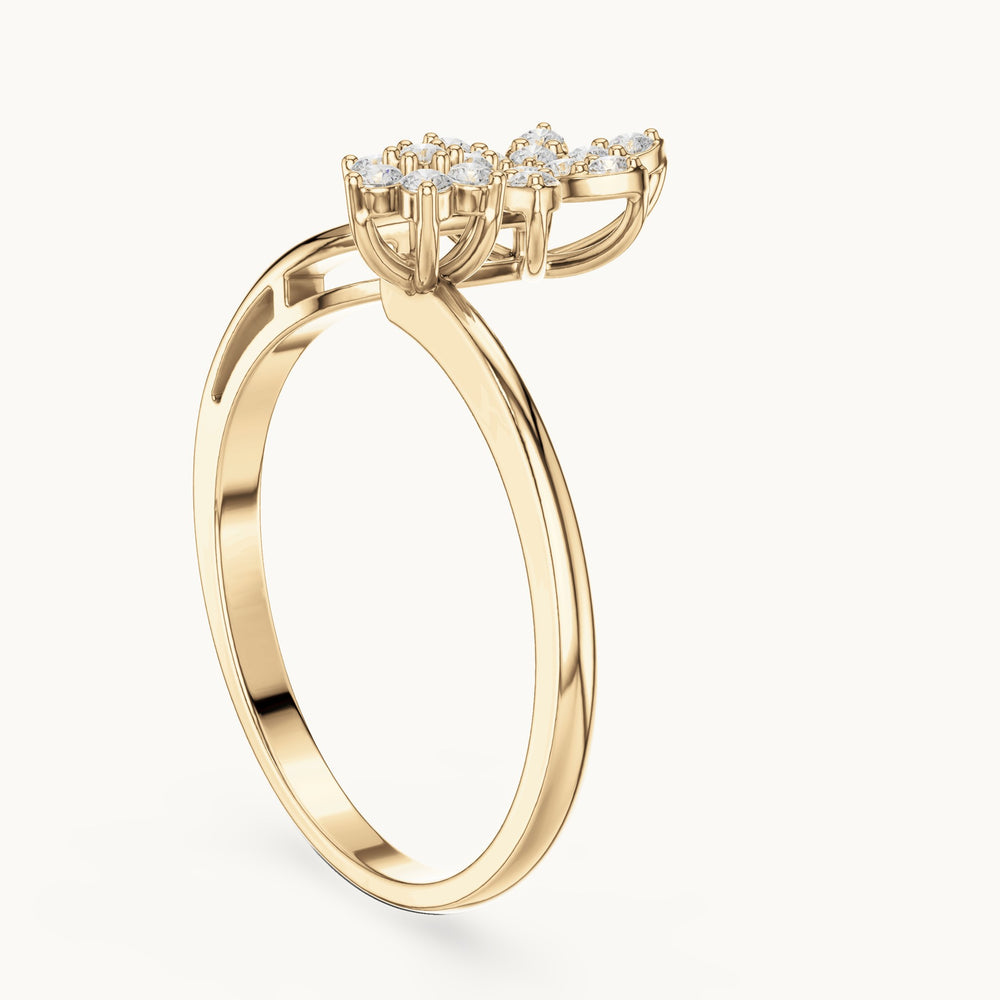 Round lab-grown diamond open double flower cluster ring in yellow gold, 0.20 CT TW, view 1