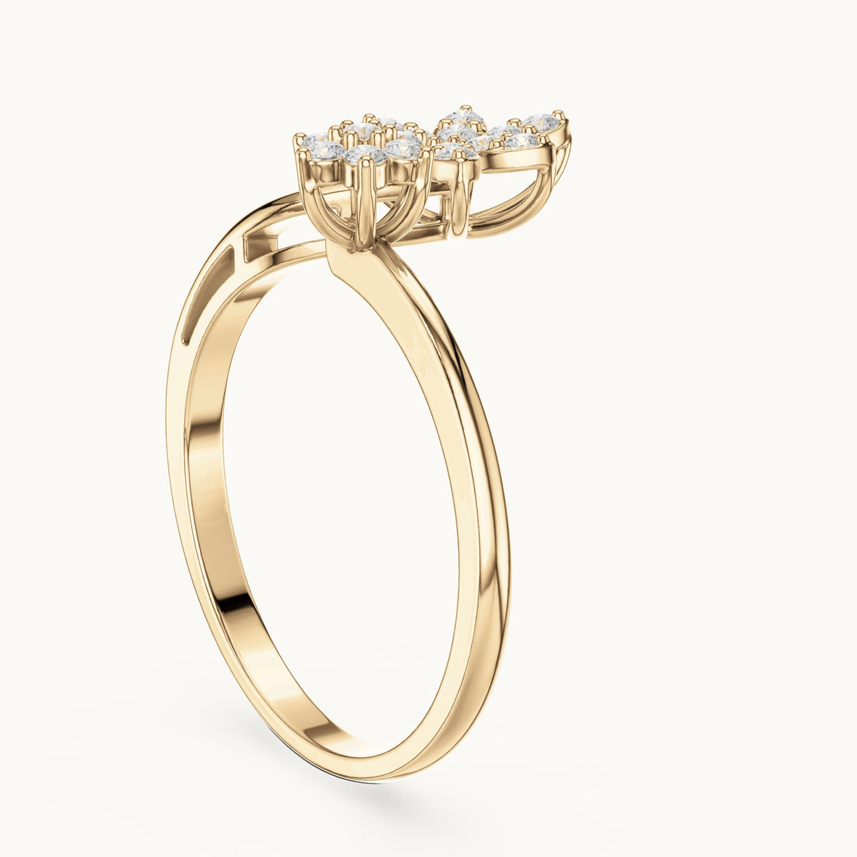 Round lab-grown diamond open double flower cluster ring in yellow gold, 0.20 CT TW, view 1
