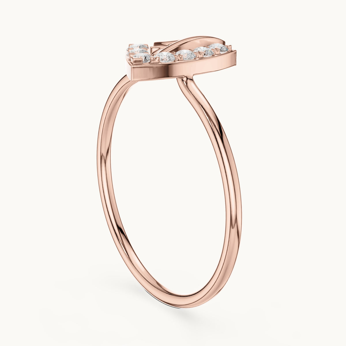 Round lab-grown diamond interlocking triangle ring in rose gold, 0.12 CT TW, view 1