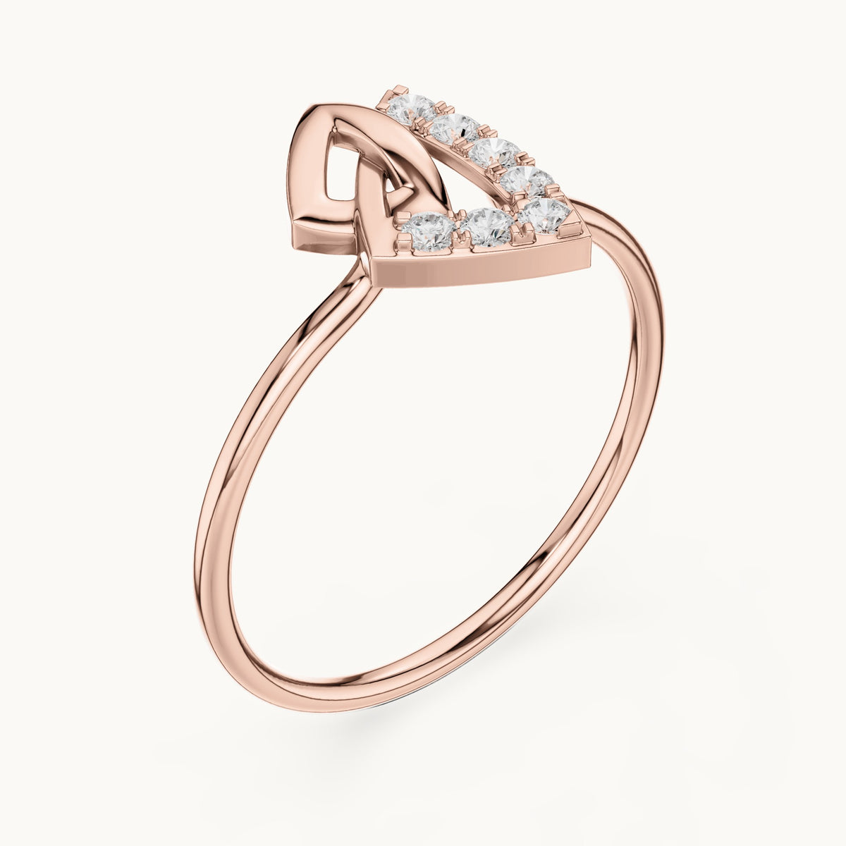 Round lab-grown diamond interlocking triangle ring in rose gold, 0.12 CT TW, view 2
