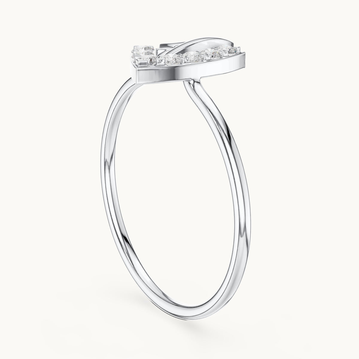Round lab-grown diamond interlocking triangle ring in white gold, 0.12 CT TW, view 1