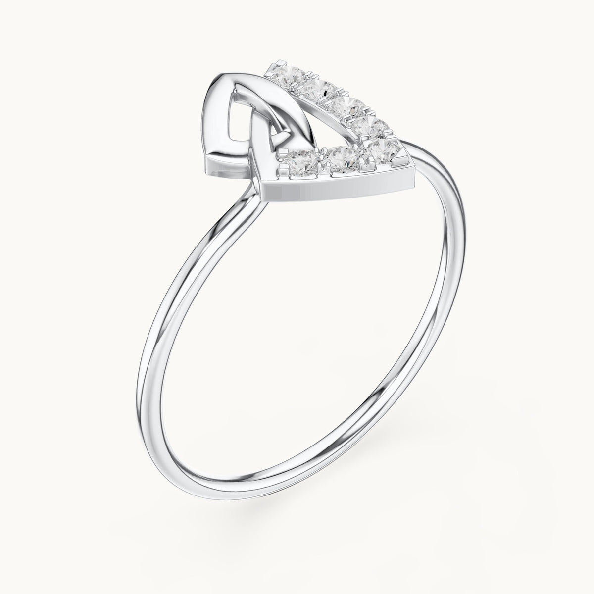 Round lab-grown diamond interlocking triangle ring in white gold, 0.12 CT TW, view 2