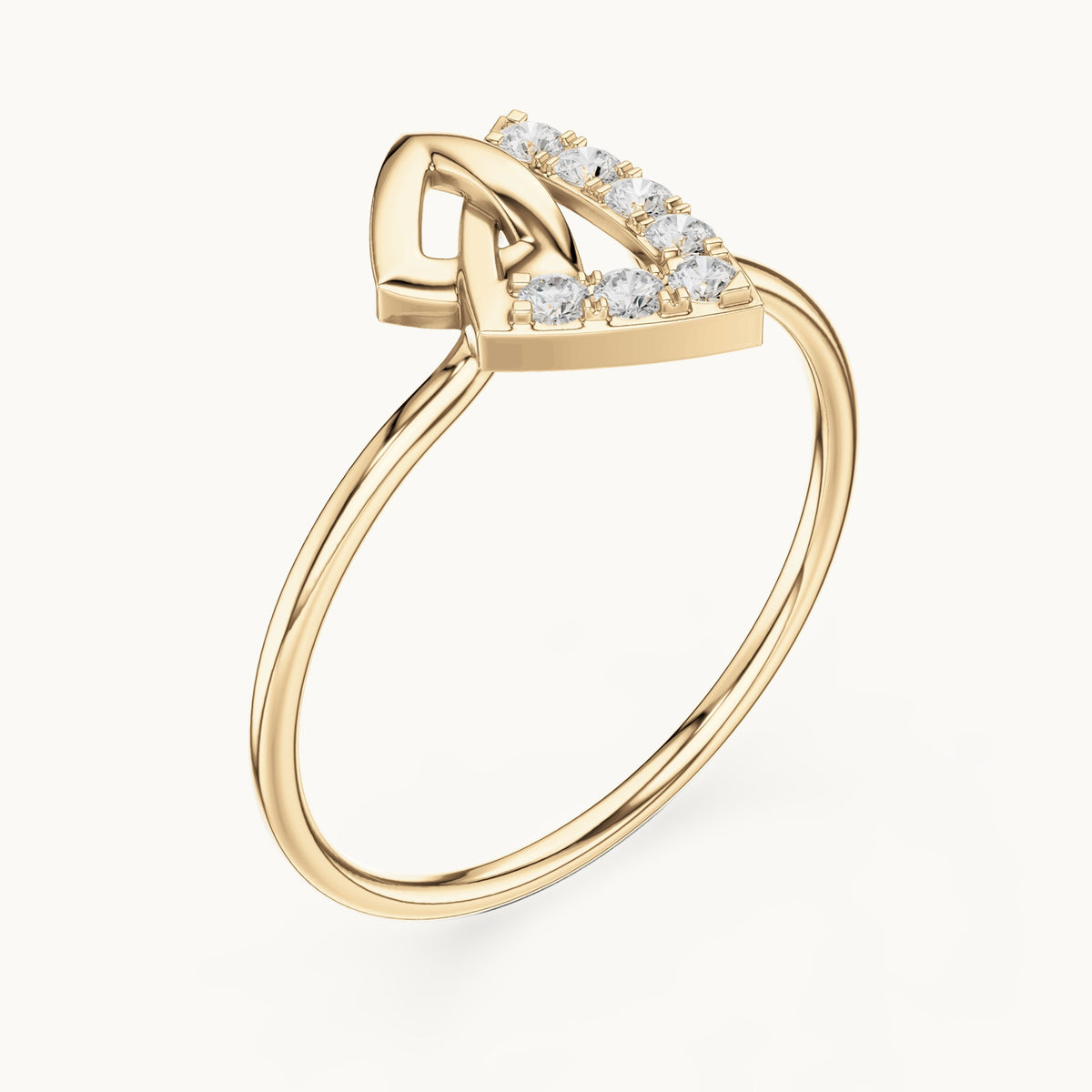 Round lab-grown diamond interlocking triangle ring in yellow gold, 0.12 CT TW, view 2