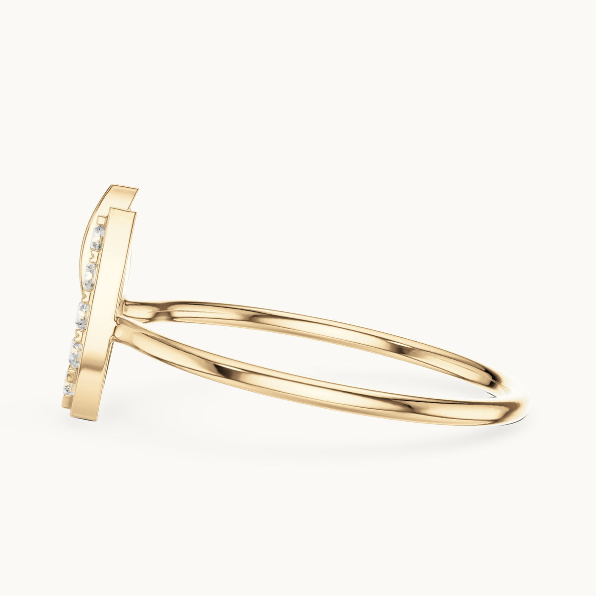 Round lab-grown diamond interlocking triangle ring in yellow gold, 0.12 CT TW, view 3