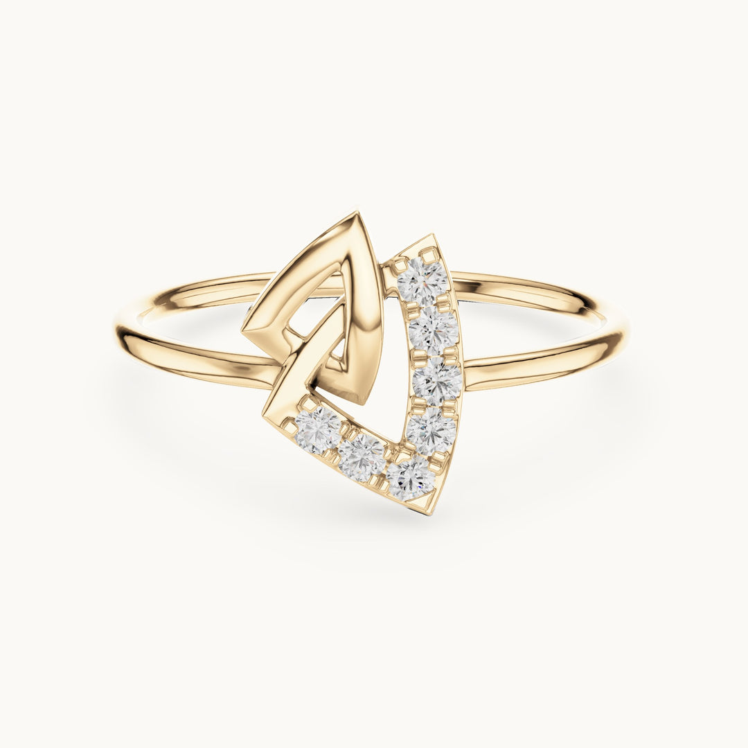 Round lab-grown diamond interlocking triangle ring in yellow gold, 0.12 CT TW, view 4