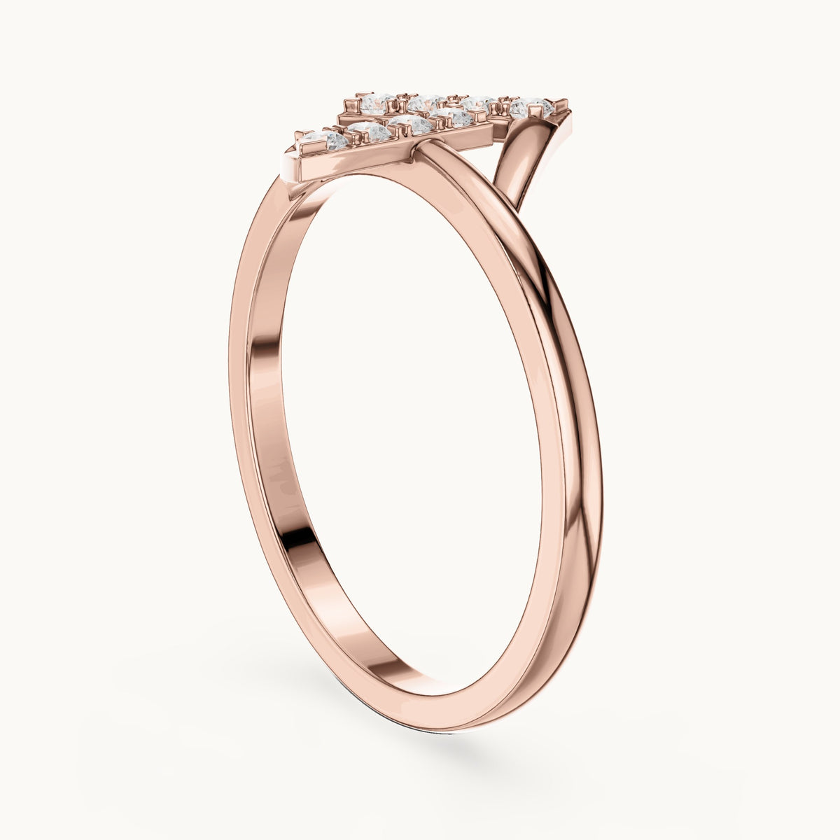 Round lab-grown diamond crossed bar chevron ring in rose gold, 0.12 CT TW, view 1