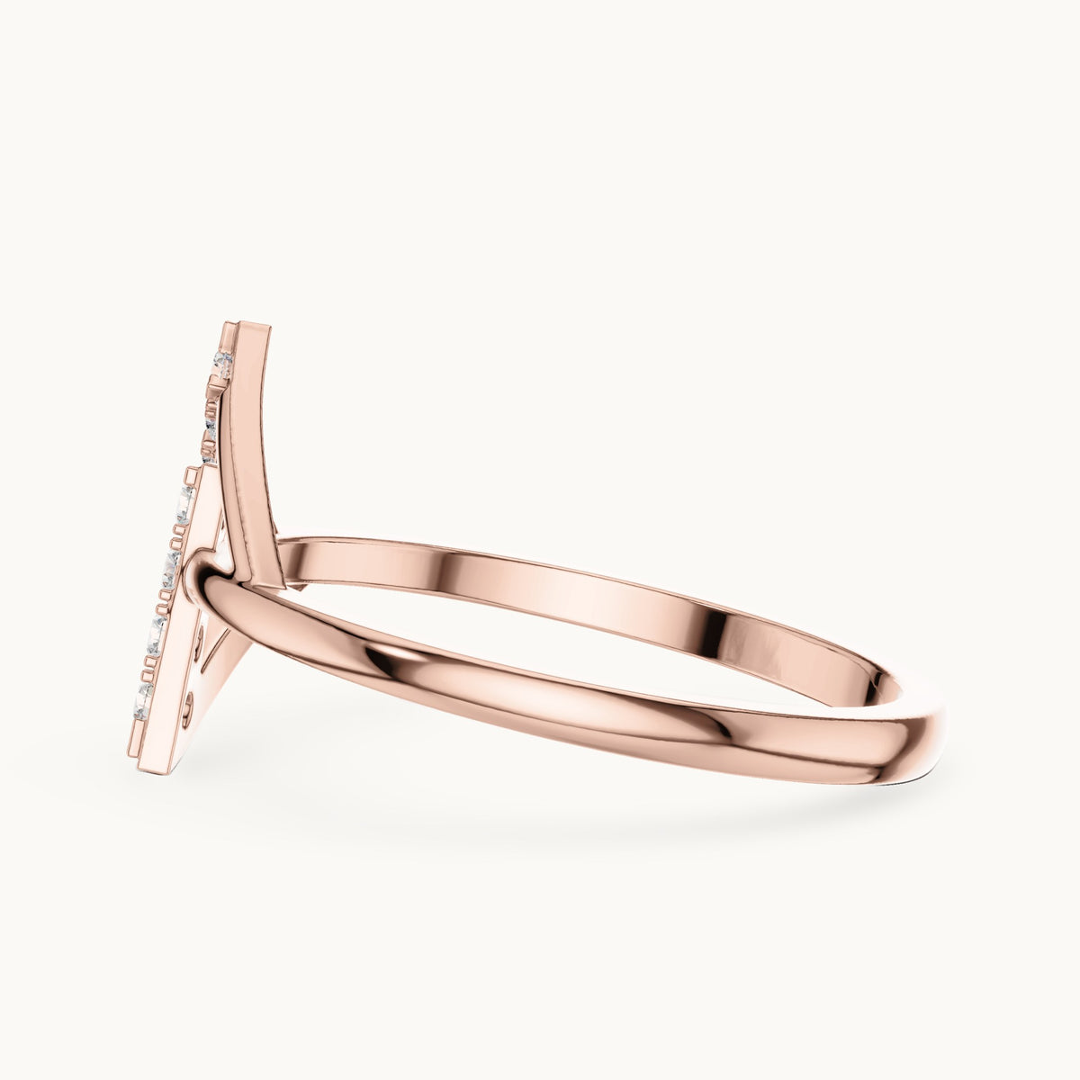 Round lab-grown diamond crossed bar chevron ring in rose gold, 0.12 CT TW, view 3