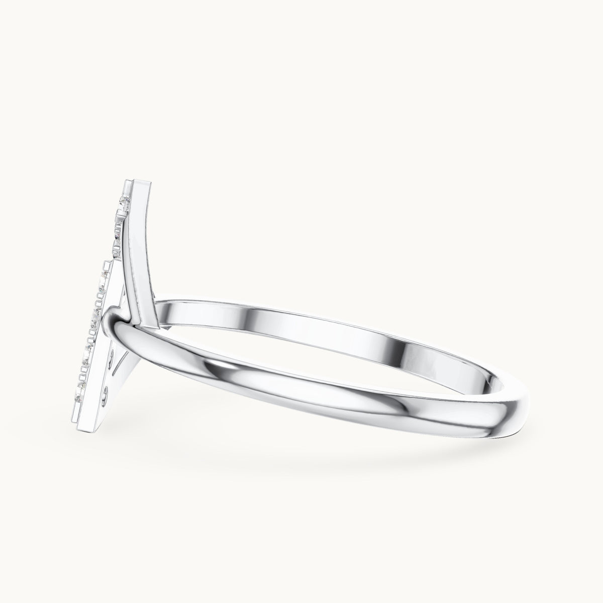 Round lab-grown diamond crossed bar chevron ring in white gold, 0.12 CT TW, view 3