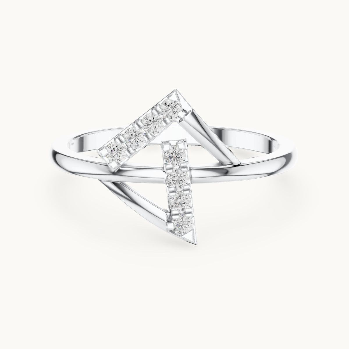 Round lab-grown diamond crossed bar chevron ring in white gold, 0.12 CT TW, view 4