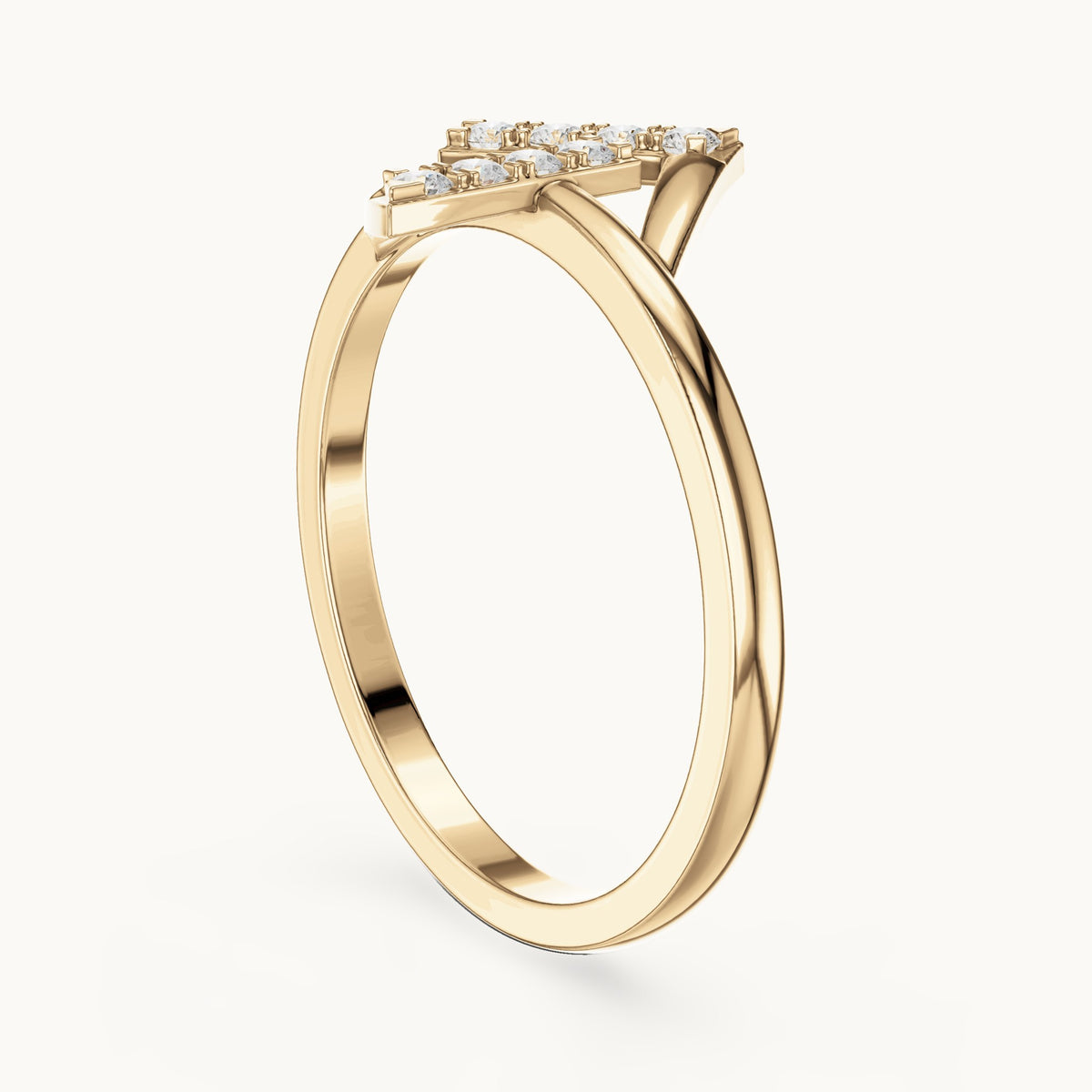 Round lab-grown diamond crossed bar chevron ring in yellow gold, 0.12 CT TW, view 1