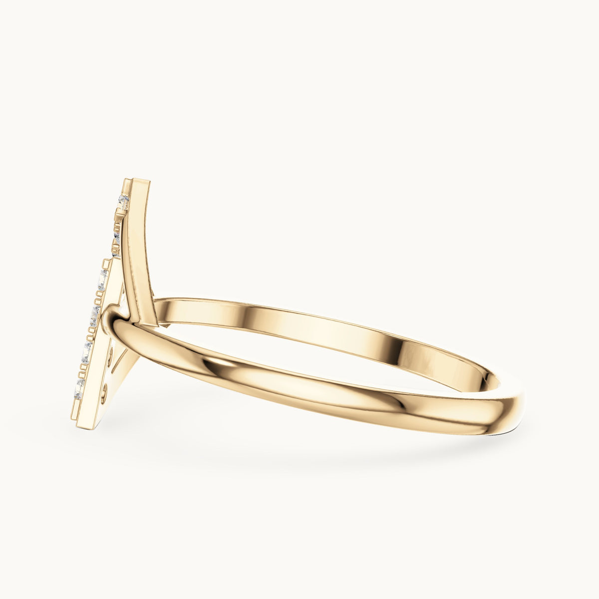 Round lab-grown diamond crossed bar chevron ring in yellow gold, 0.12 CT TW, view 3