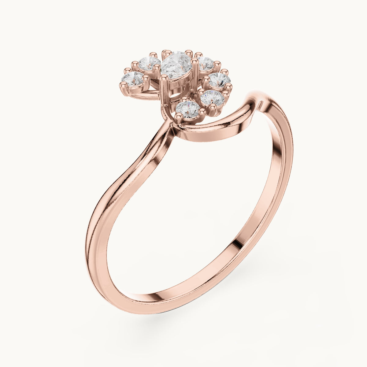 Pear lab-grown diamond bypass cluster ring in rose gold, 0.18 CT TW, view 2