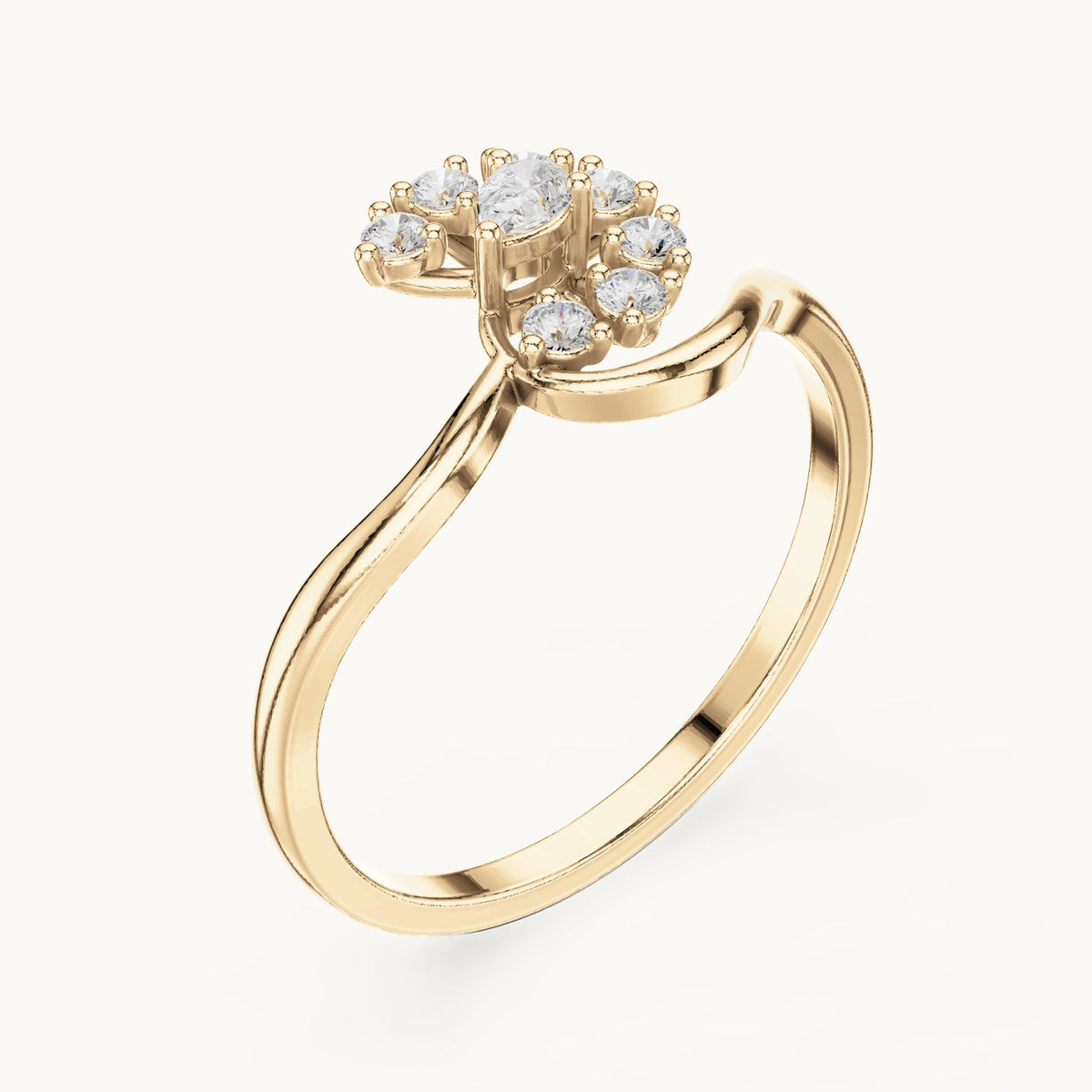 Pear lab-grown diamond bypass cluster ring in yellow gold, 0.18 CT TW, view 2