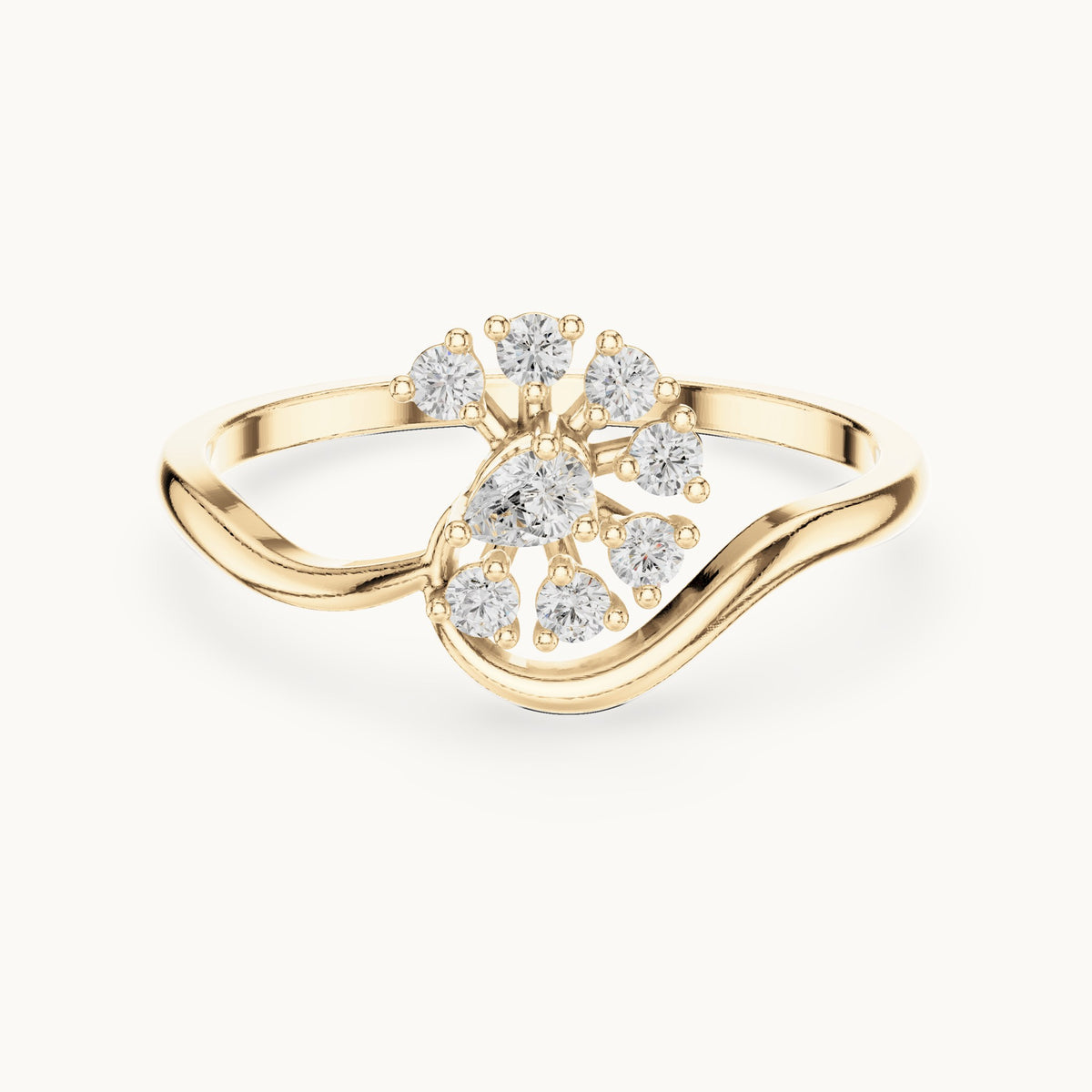 Pear lab-grown diamond bypass cluster ring in yellow gold, 0.18 CT TW, view 4