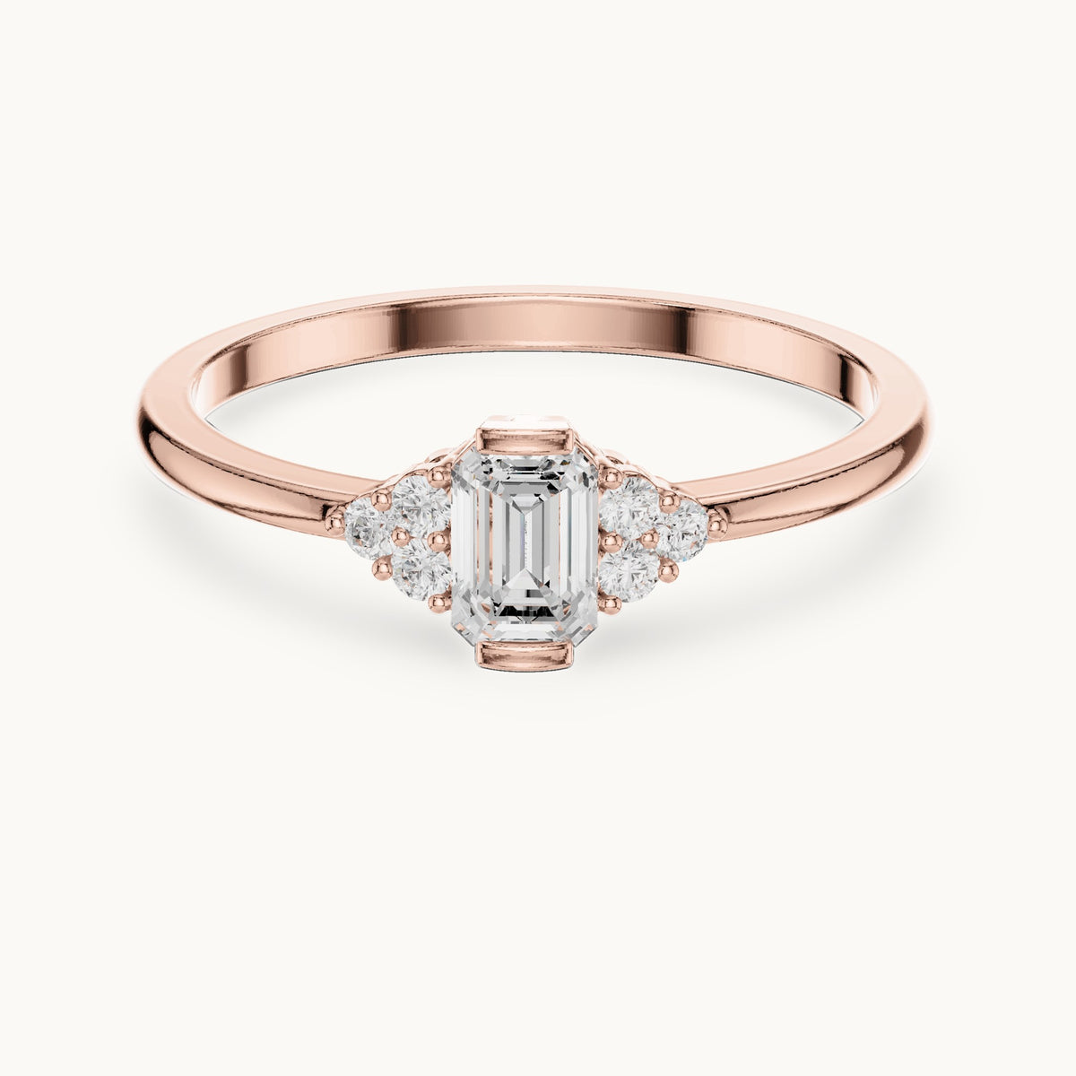 Emerald-cut lab-grown diamond engagement ring with cluster accents in rose gold, 0.29 CT TW, view 4