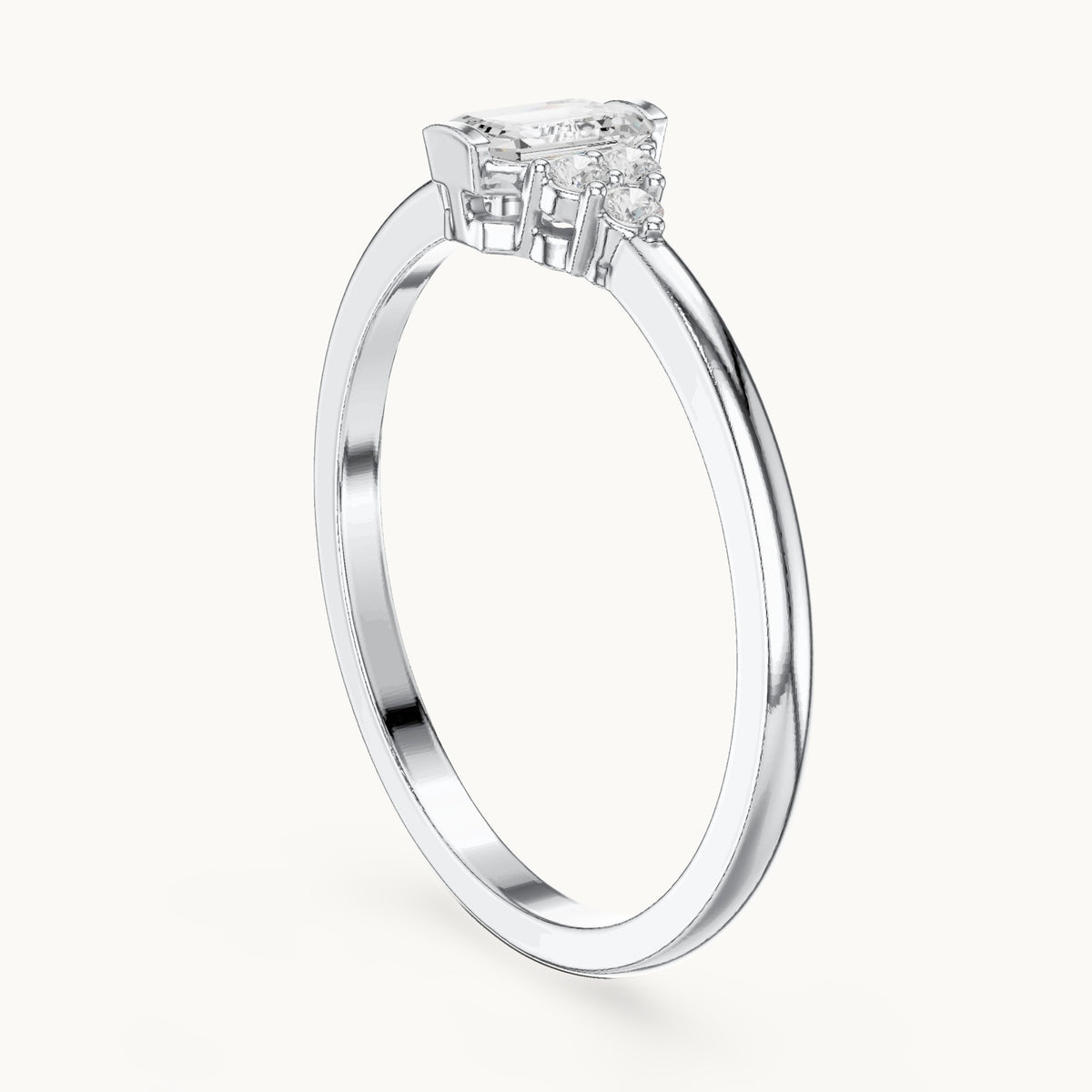 Emerald-cut lab-grown diamond engagement ring with cluster accents in white gold, 0.29 CT TW, view 1