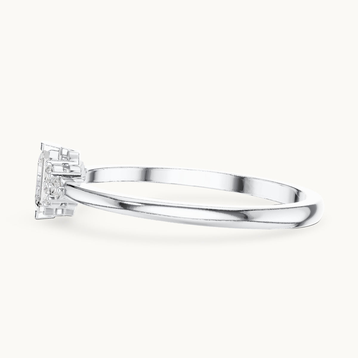 Emerald-cut lab-grown diamond engagement ring with cluster accents in white gold, 0.29 CT TW, view 3