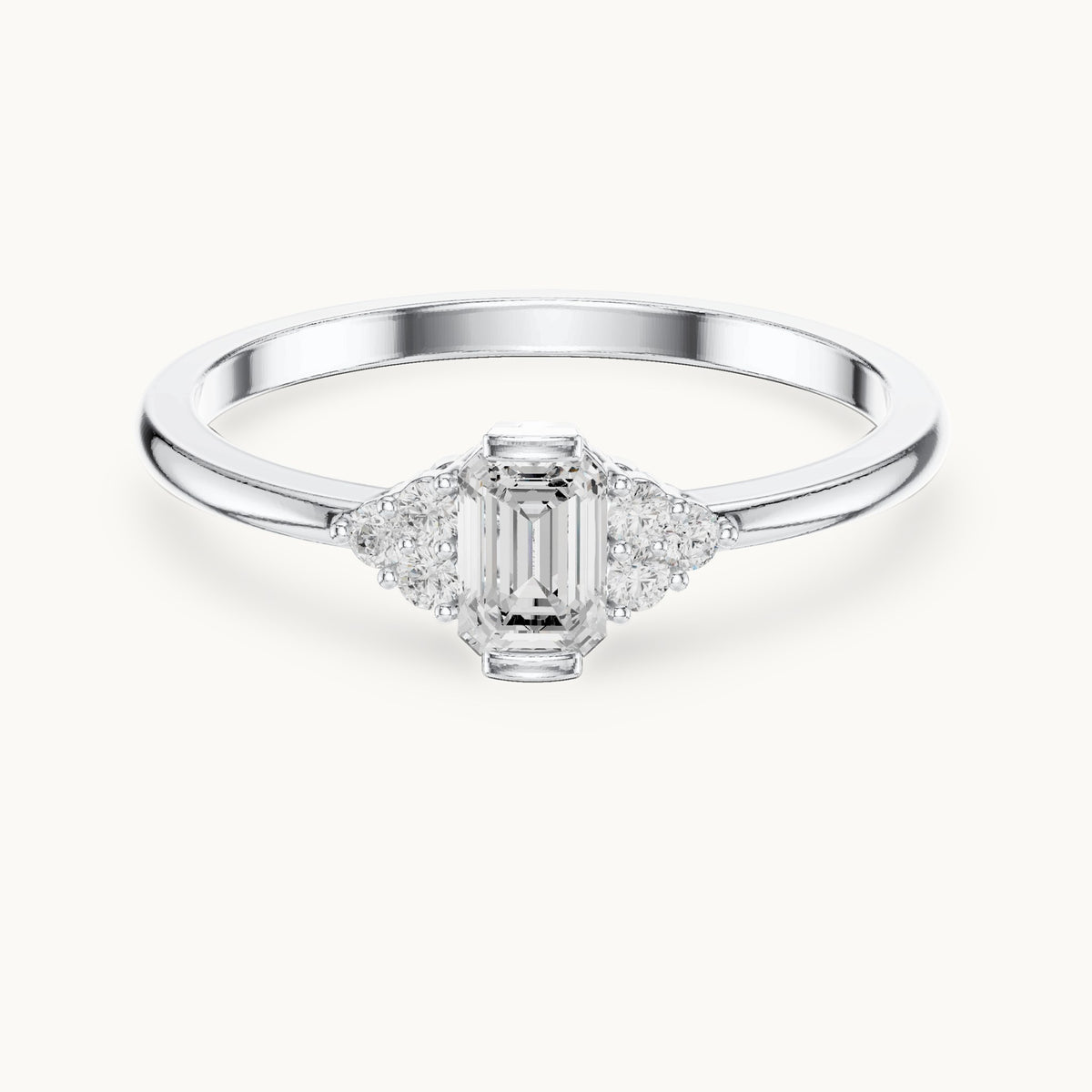Emerald-cut lab-grown diamond engagement ring with cluster accents in white gold, 0.29 CT TW, view 4