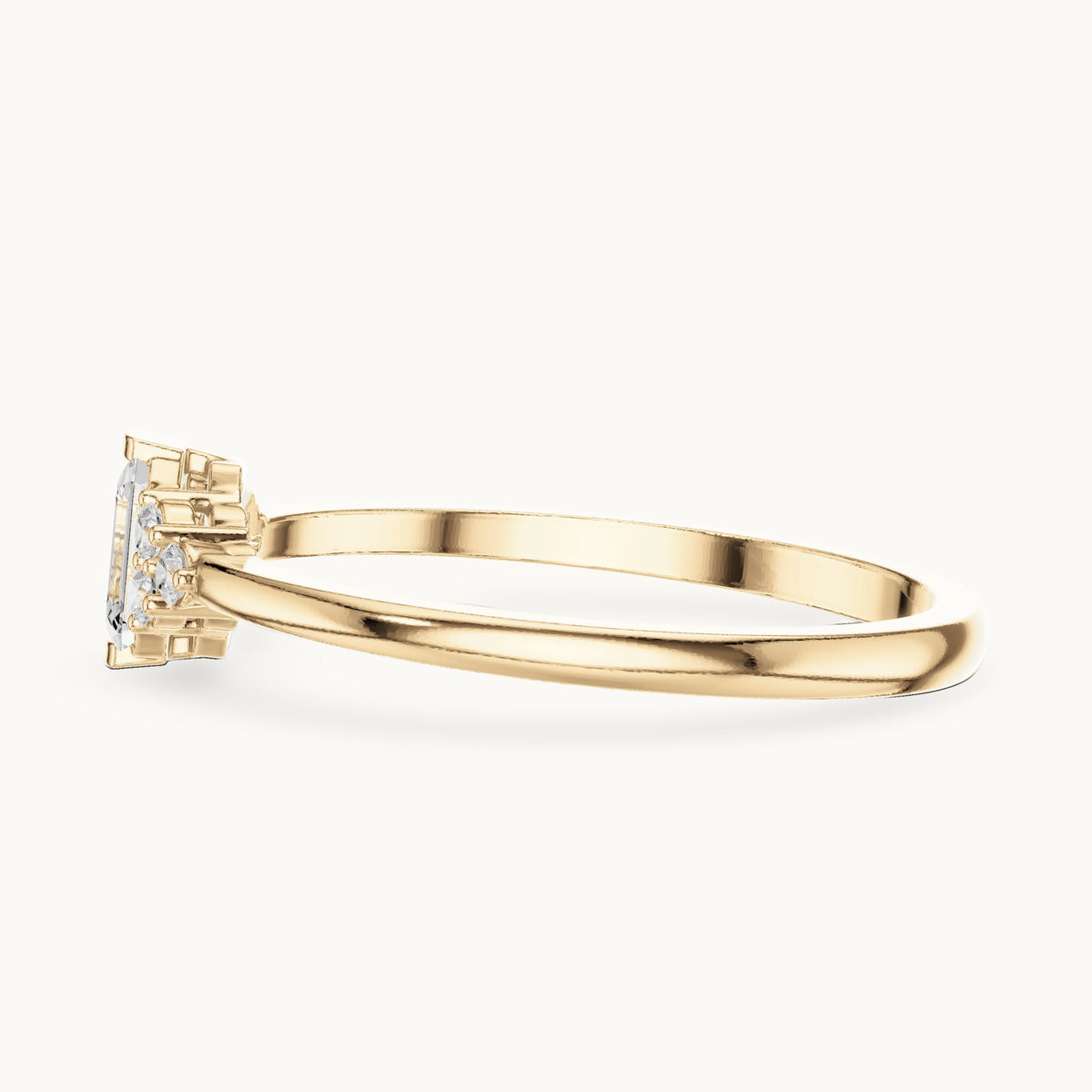 Emerald-cut lab-grown diamond engagement ring with cluster accents in yellow gold, 0.29 CT TW, view 3