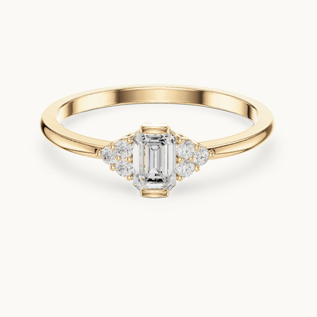 Emerald-cut lab-grown diamond engagement ring with cluster accents in yellow gold, 0.29 CT TW, view 4